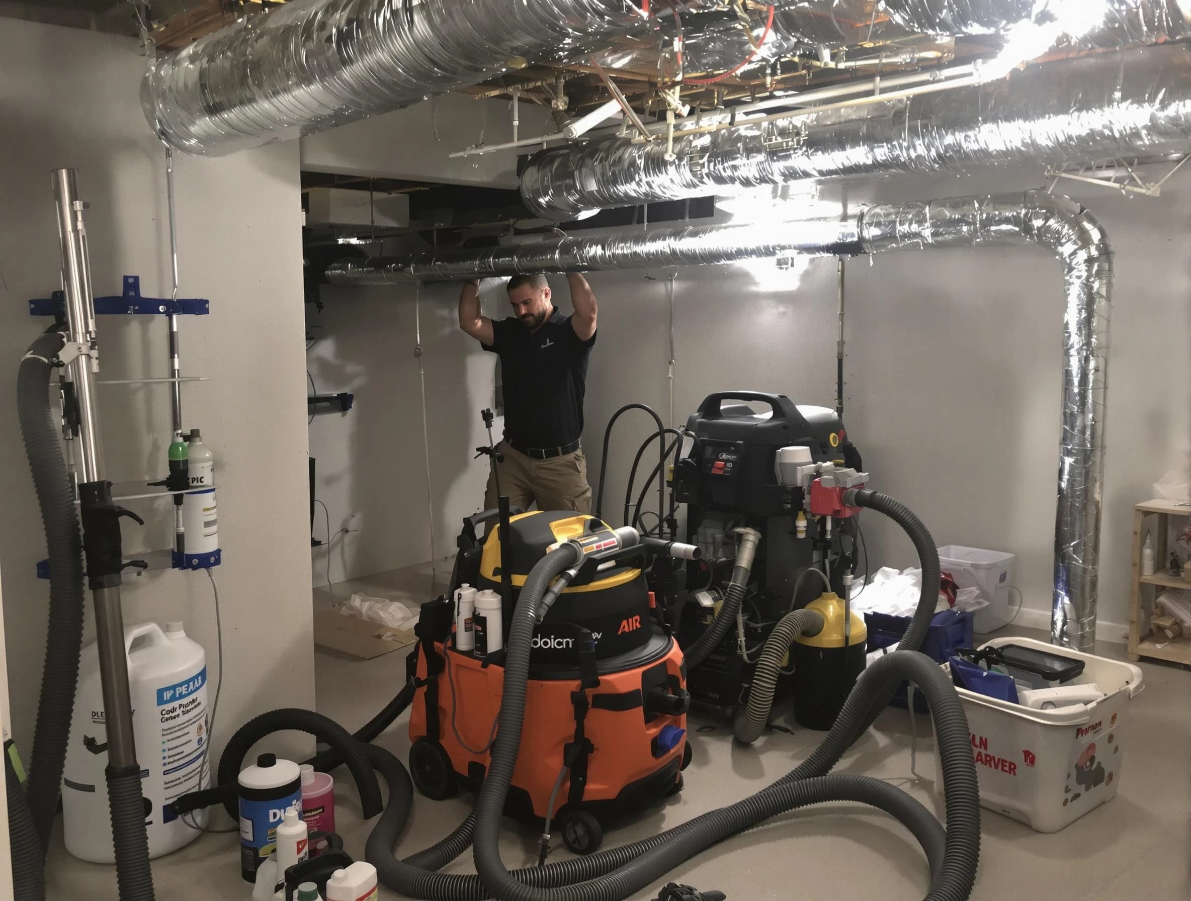 Broomfield Air Duct Cleaning specialist performing professional mold removal from air ducts using safety equipment in Broomfield