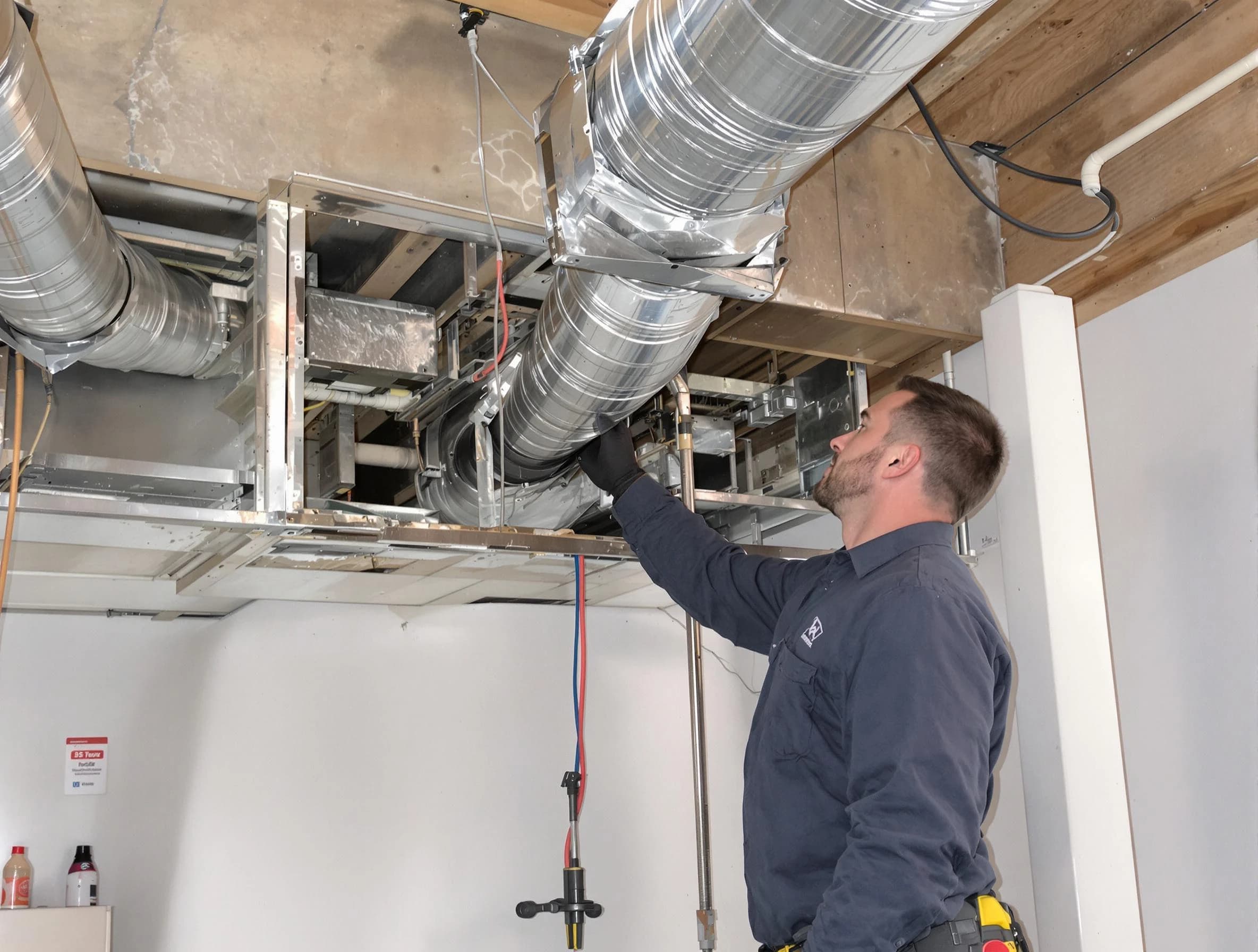 Broomfield Air Duct Cleaning technician performing professional air duct repair using specialized tools in Broomfield