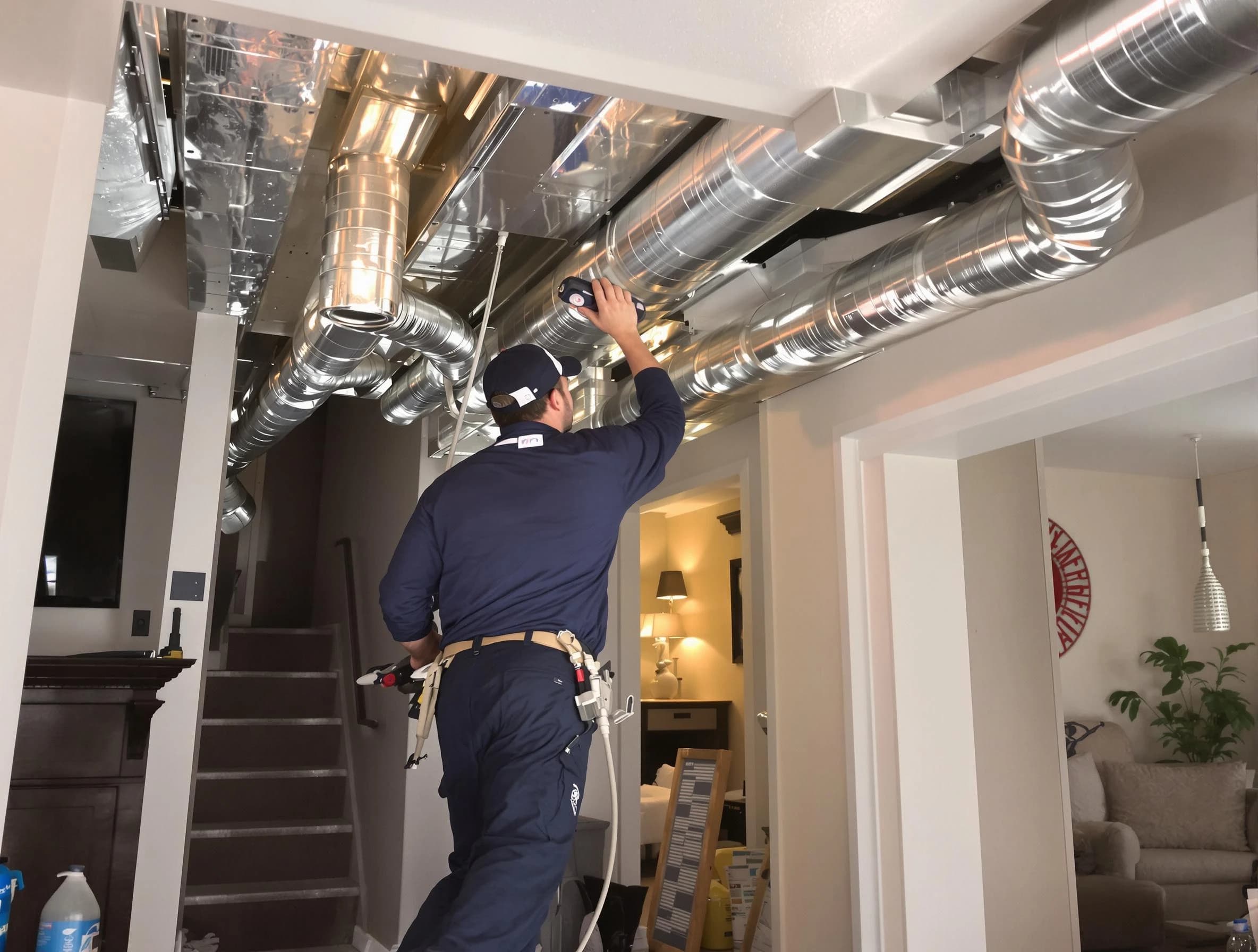 Broomfield Air Duct Cleaning expert performing specialized duct cleaning in a mobile home in Broomfield
